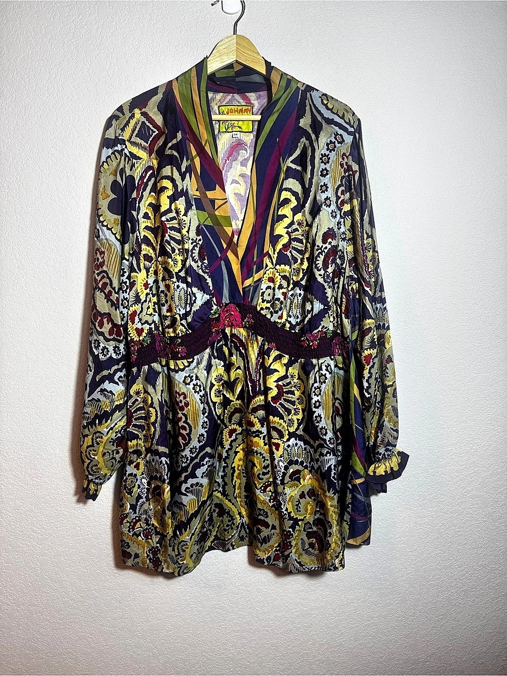 Johnny Was Silk Floral blouse tunic Size 3X boho festival luxury